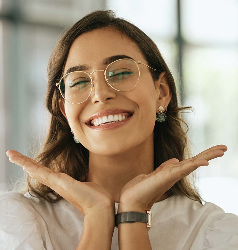 Female wearing glasses smiling